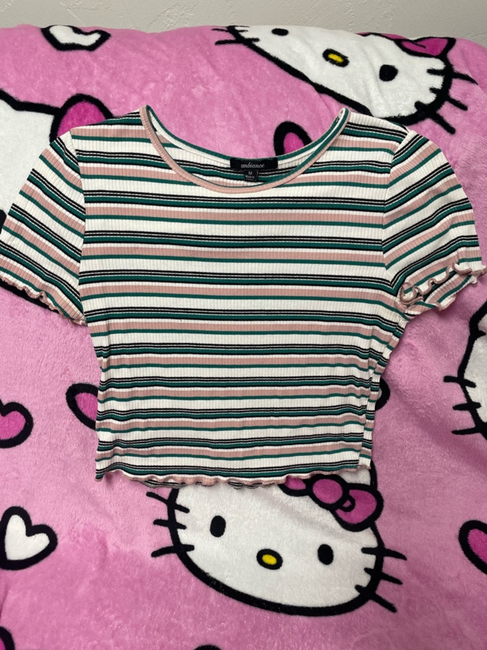 pink and green striped crop top